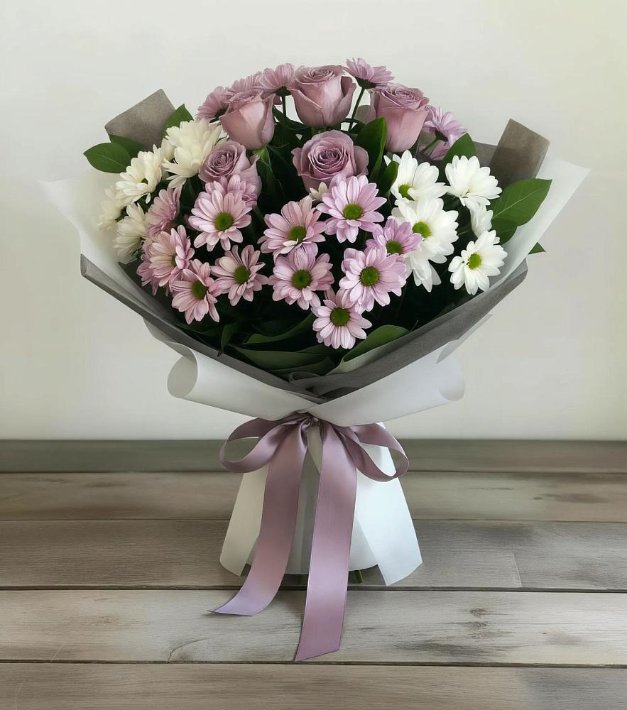 Букет цветов из: Хризантемы и Розы в Исилькуле