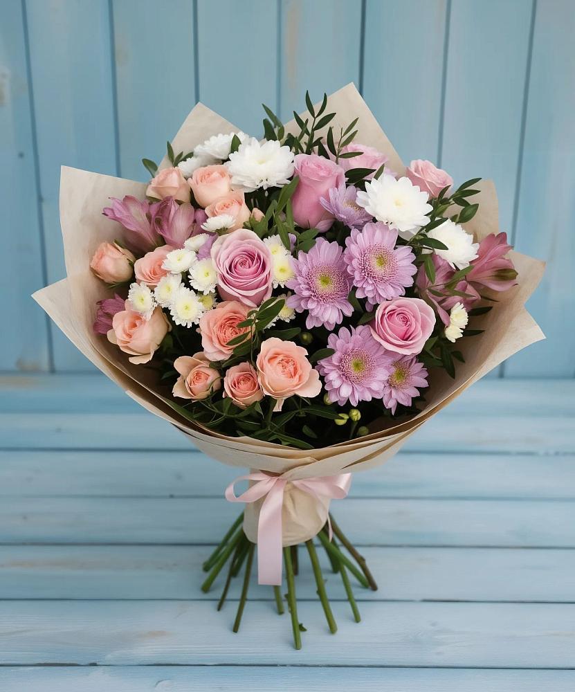 Букет цветов из: Хризантемы, Розы и Альстромерии в Исилькуле