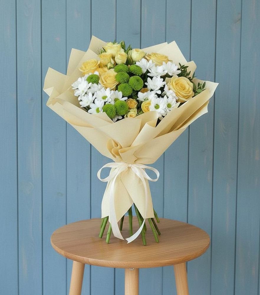 Букет цветов из: Хризантемы и Розы в Исилькуле