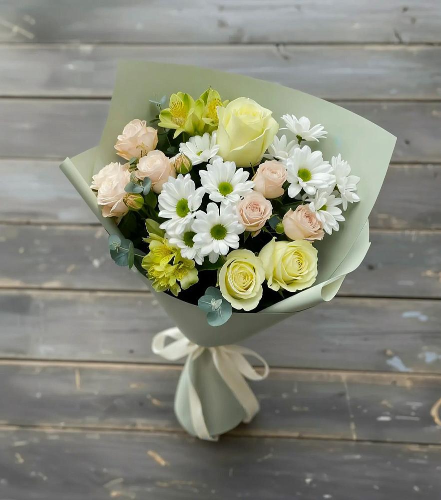 Букет цветов из: Альстромерии, Розы и Хризантемы в Исилькуле