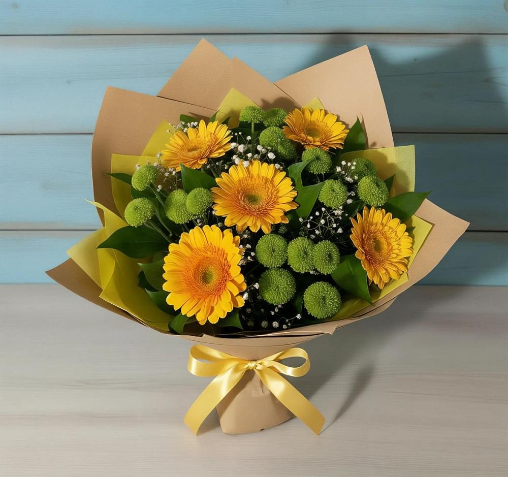 Букет цветов из: Герберы и Хризантемы в Исилькуле