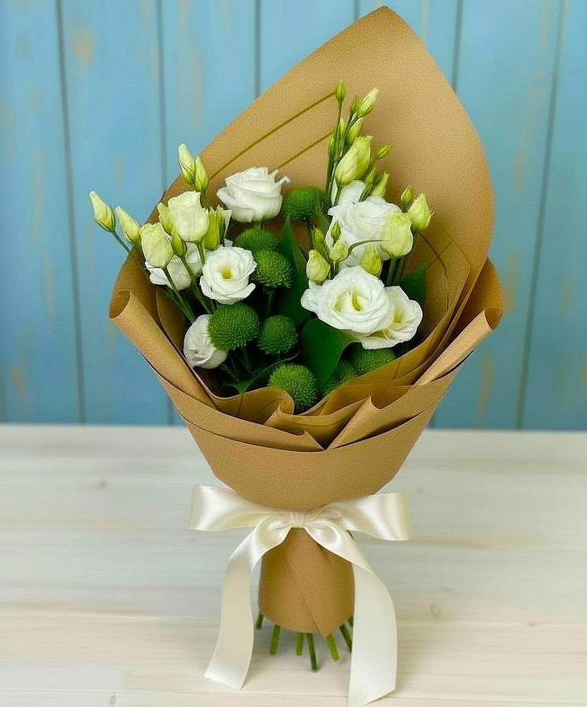 Букет цветов из: Хризантемы и Лизиантусы в Исилькуле