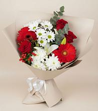 Букет цветов из:  Розы, Хризантемы, Герберы и Лилии в Исилькуле