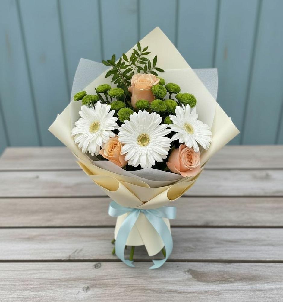 Букет цветов из: Герберы, Розы и Хризантемы в Исилькуле