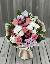Букет цветов из:  Альстромерии, Гвоздики, Розы и Хризантемы в Исилькуле