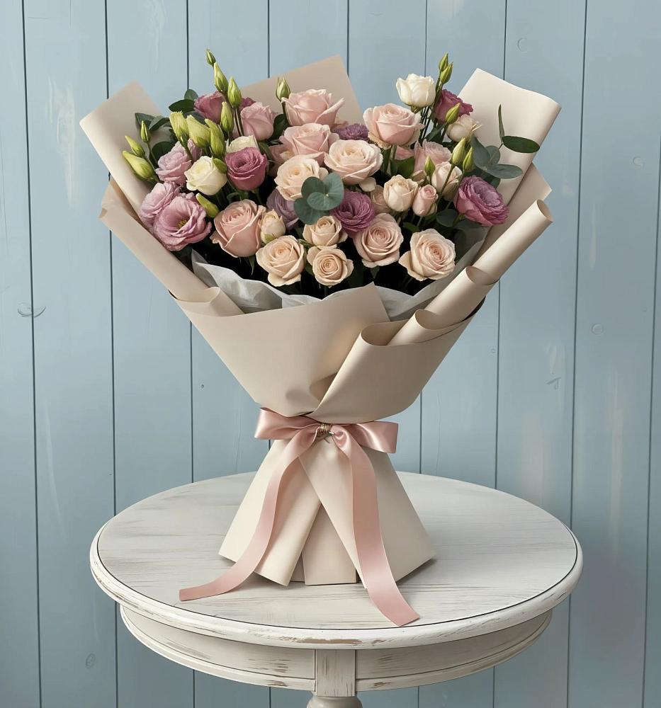 Букет цветов из: Розы и Лизиантусы в Исилькуле