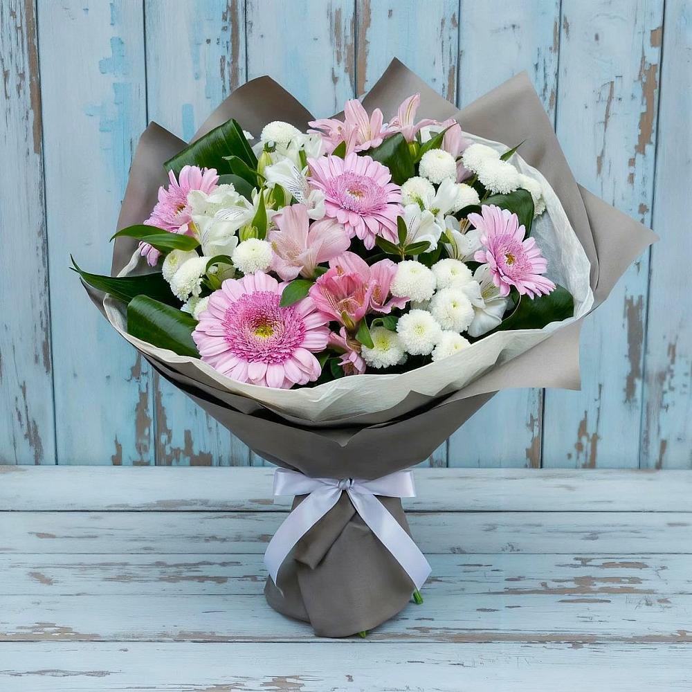 Букет цветов из: Герберы, Альстромерии и Хризантемы в Исилькуле