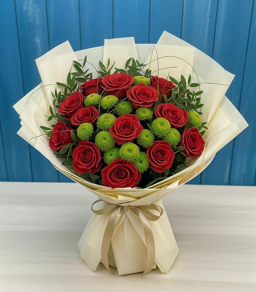 Букет цветов из: Розы и Хризантемы в Исилькуле