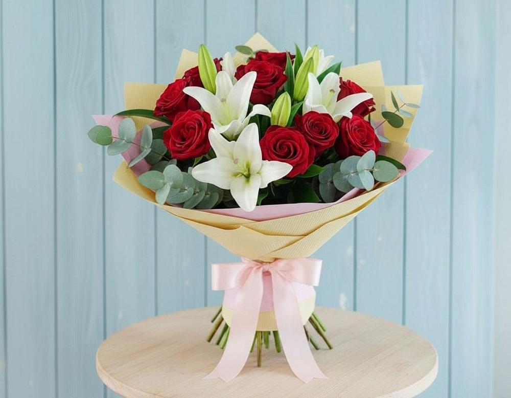 Букет цветов из: Лилии и Розы в Исилькуле